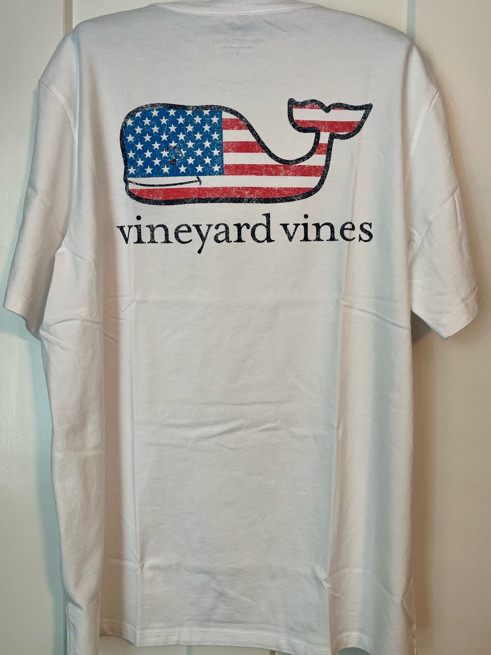 Men’s New Vineyard Vines White Tee with Red & Blue Logo